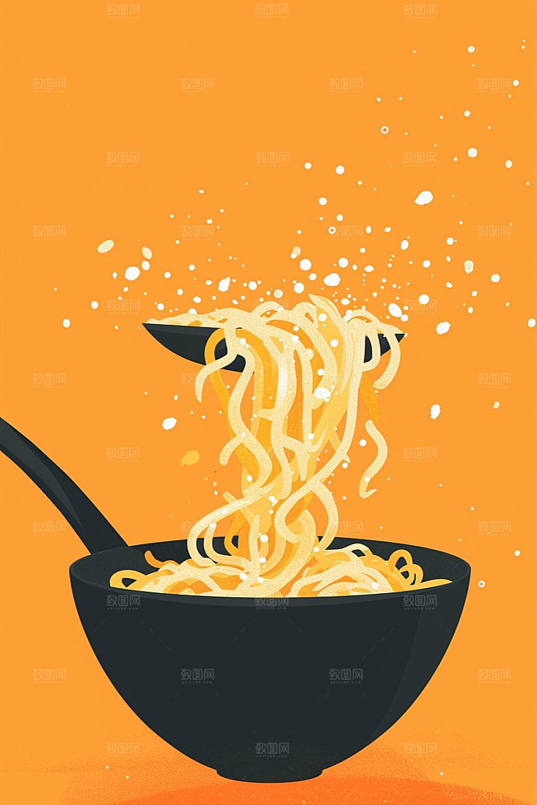 意大利面彩色艺术感插画