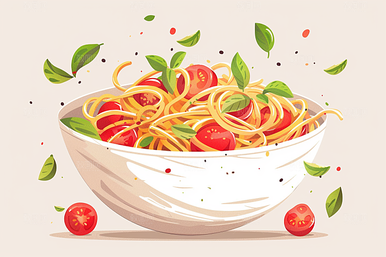 意大利面手绘彩色插画