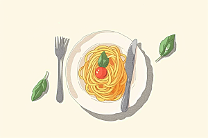意大利面美食手绘插画