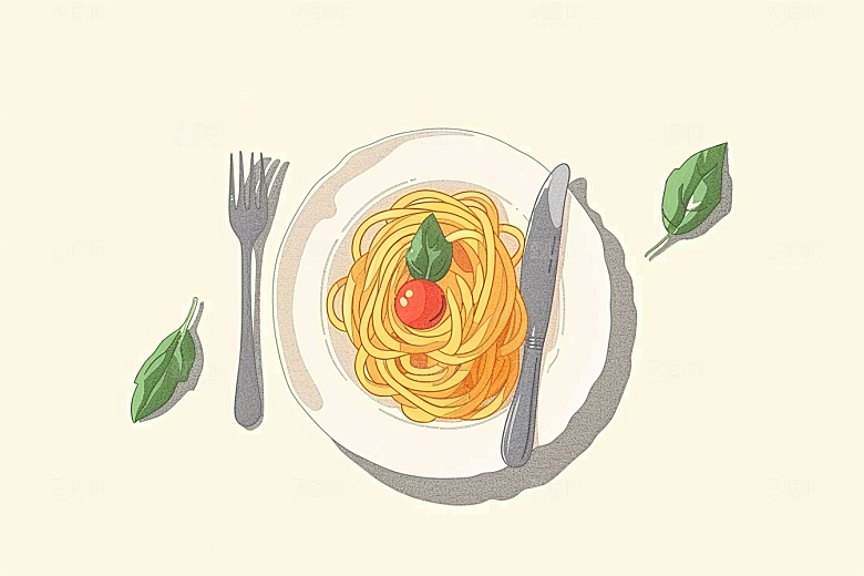 意大利面美食手绘插画