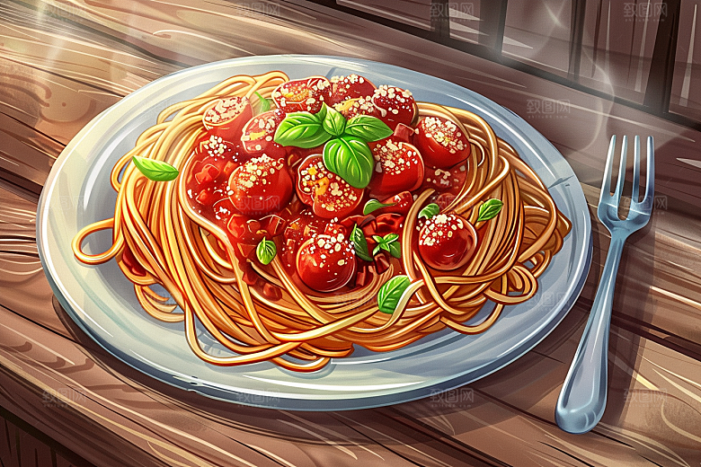 意大利面艺术感面食插画