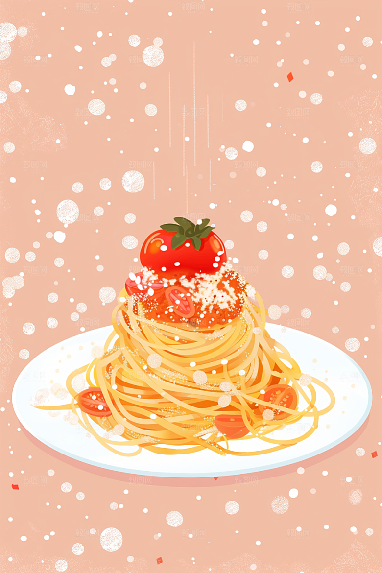 意大利面面条彩色插画