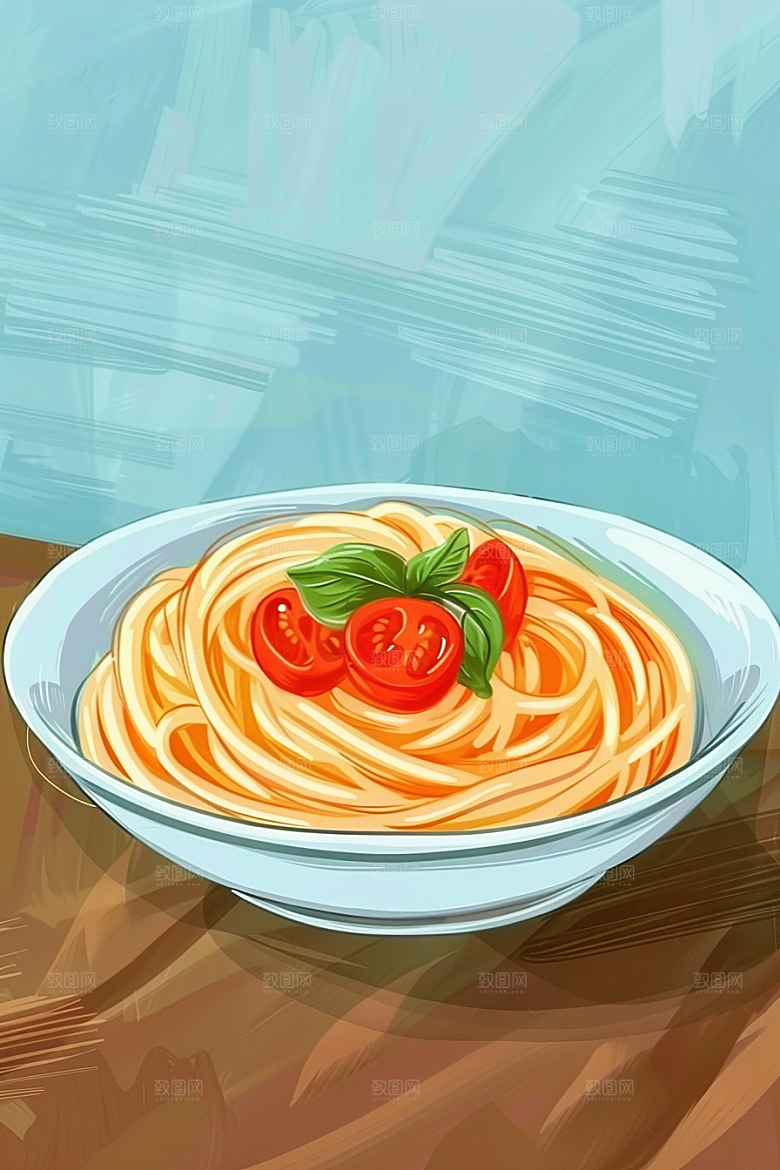 意大利面绘本风面条插画