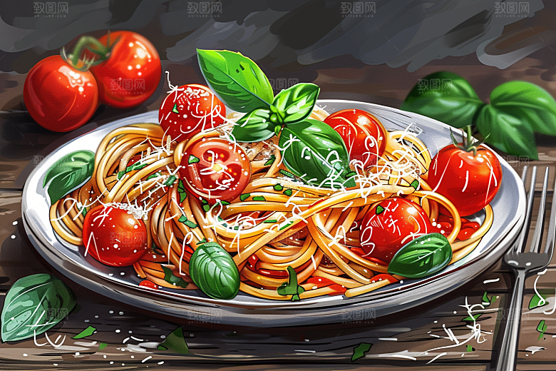 意大利面清新高清插画