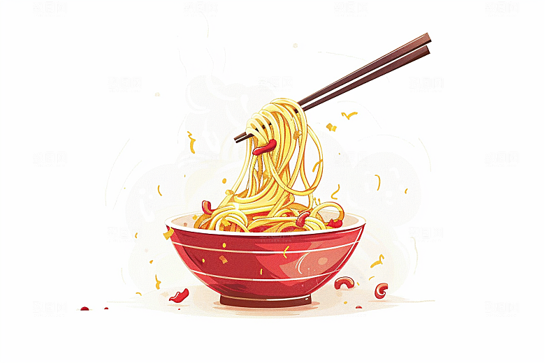 意大利面面条彩色插画