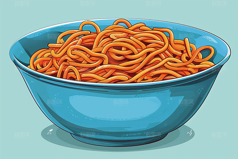 意大利面肉酱面彩色插画