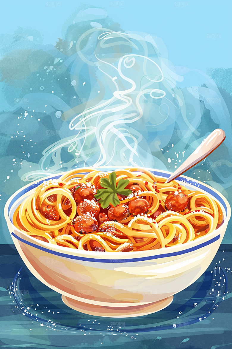 意大利面绘本风艺术感插画