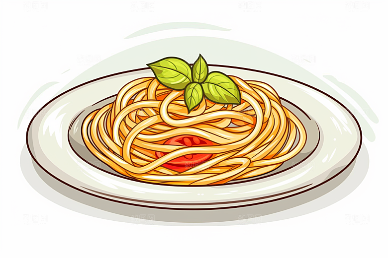 意大利面美食彩色插画