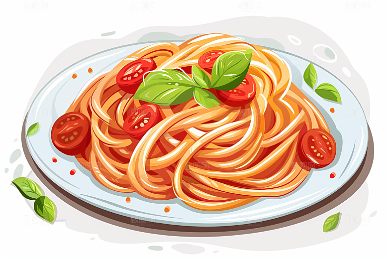 意大利面美食绘本风插画