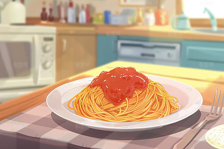 意大利面绘本风面条插画