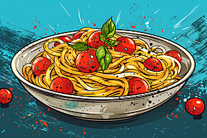 意大利面肉酱面绘本风插画