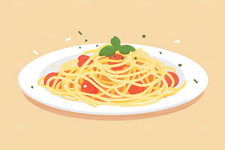 意大利面艺术感美食插画