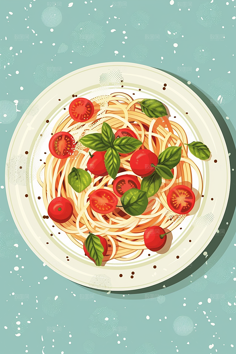 意大利面美食卡通插画