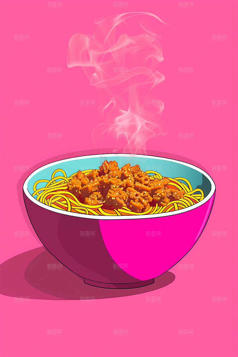 意大利面西餐清新插画