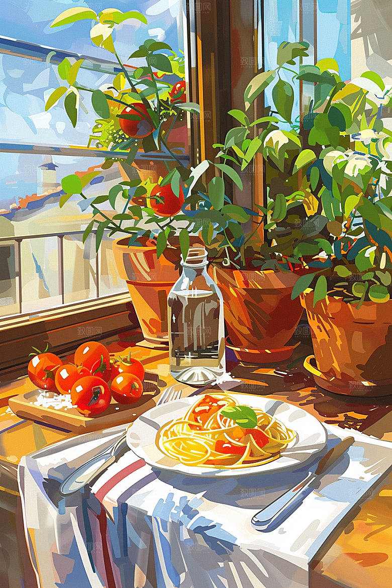 意大利面美食高清插画