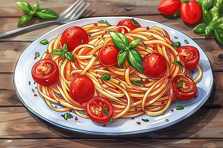 意大利面清新面食插画