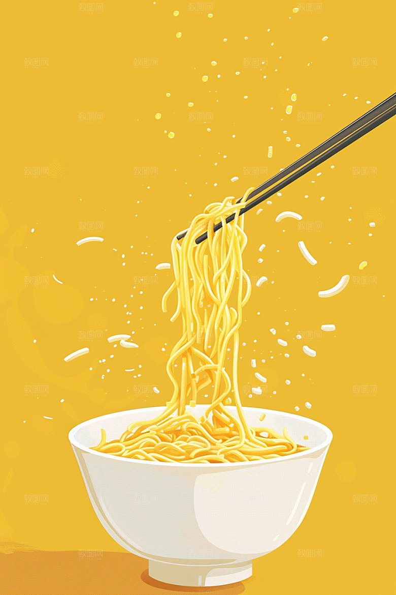 意大利面清新卡通插画