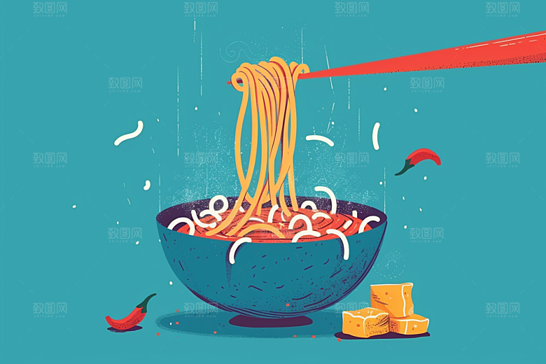意大利面艺术感绘本风插画