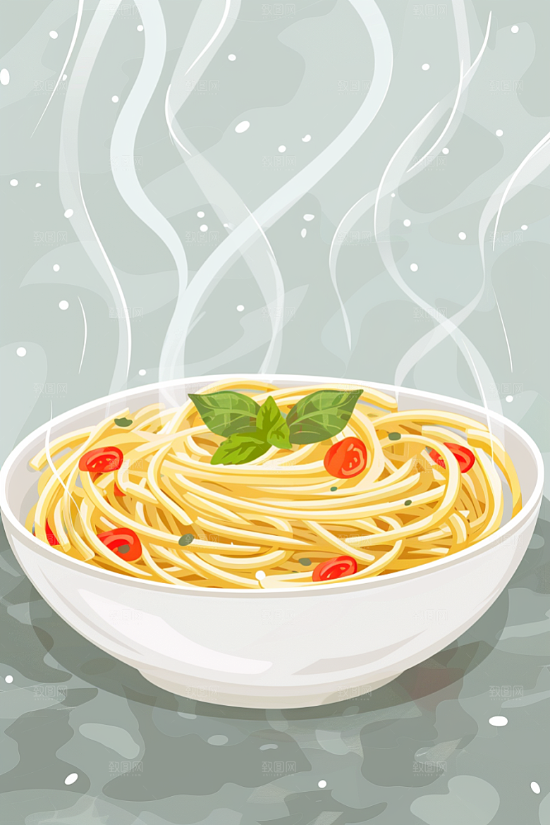 意大利面面条彩色插画