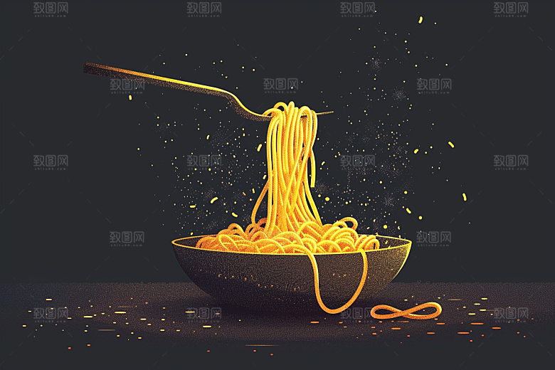 意大利面肉酱面手绘插画
