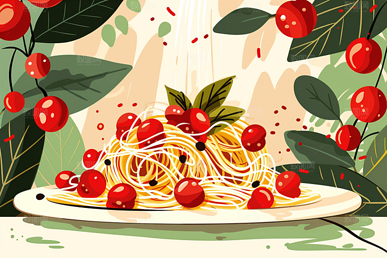 意大利面美食艺术感插画
