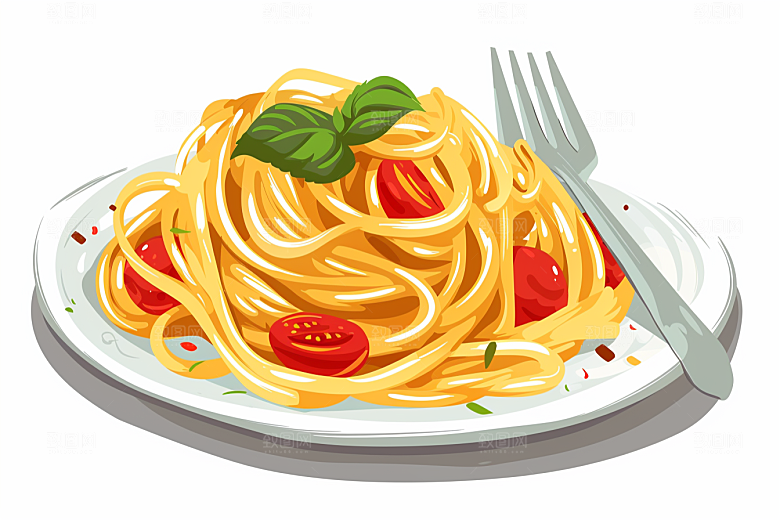 意大利面手绘高清插画