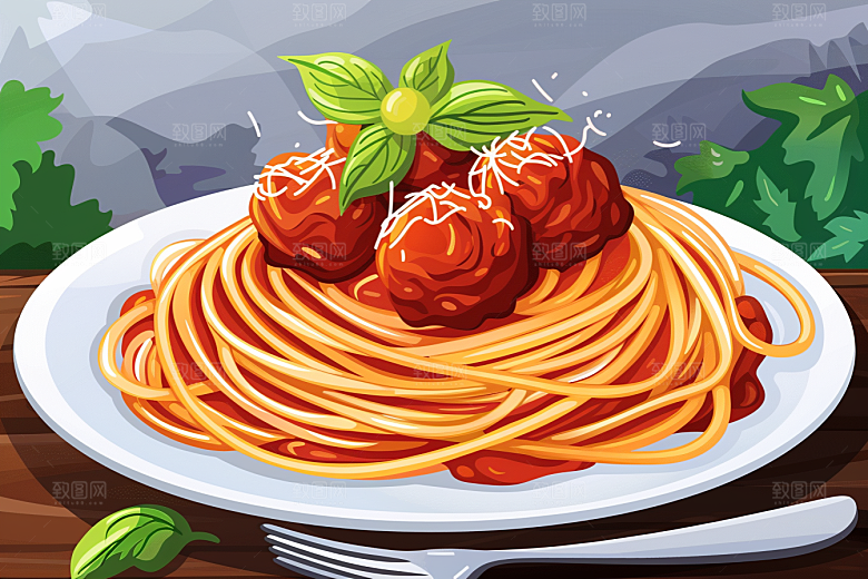 意大利面面食艺术感插画