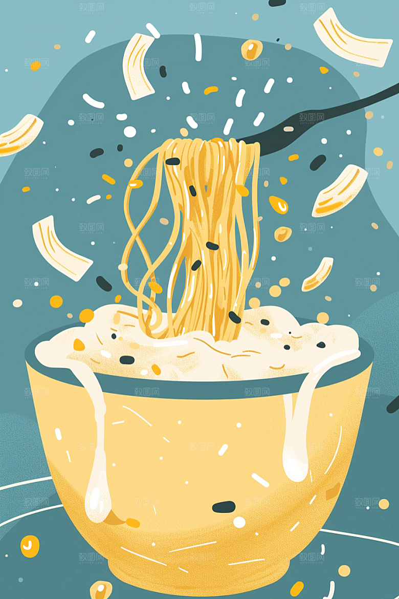 意大利面美食面条插画
