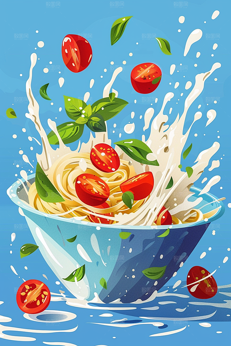 意大利面清新绘本风插画
