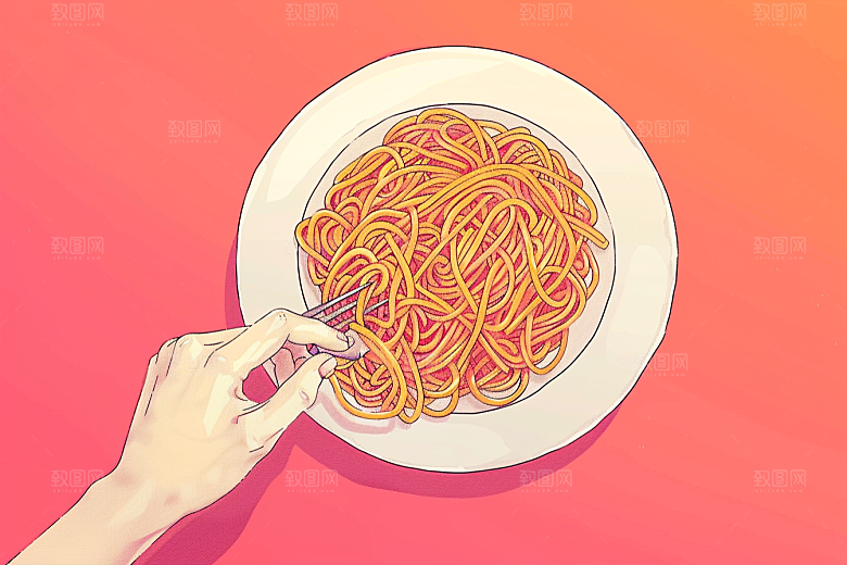 意大利面面条西餐插画