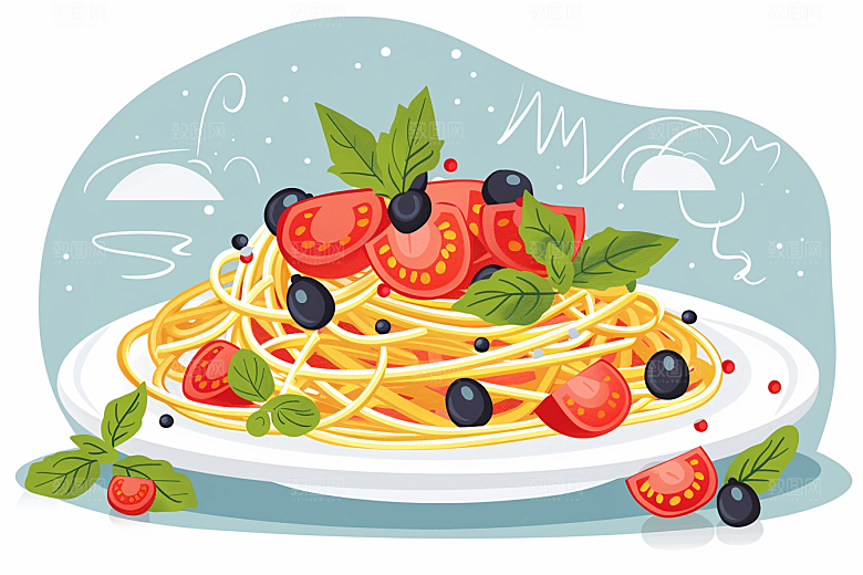意大利面艺术感美食插画