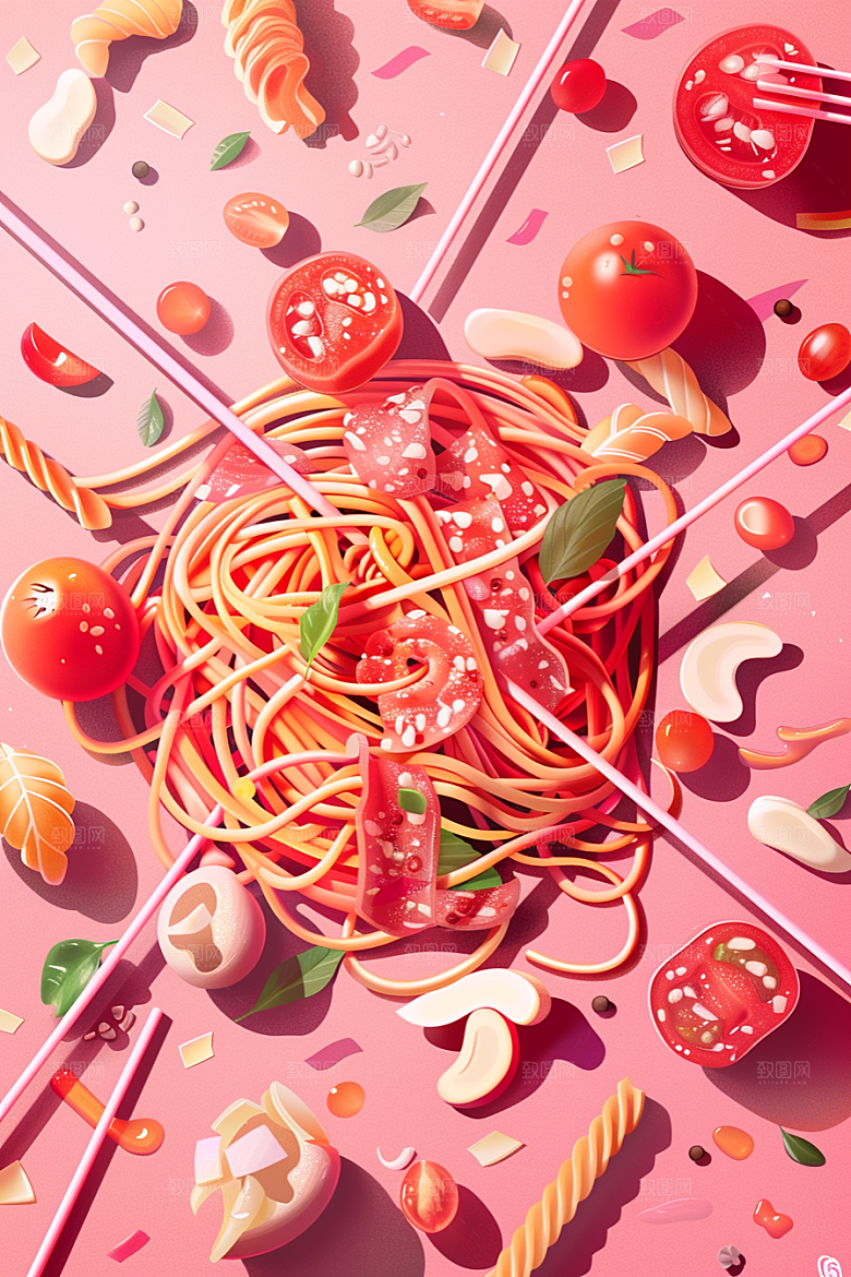 意大利面绘本风面条插画
