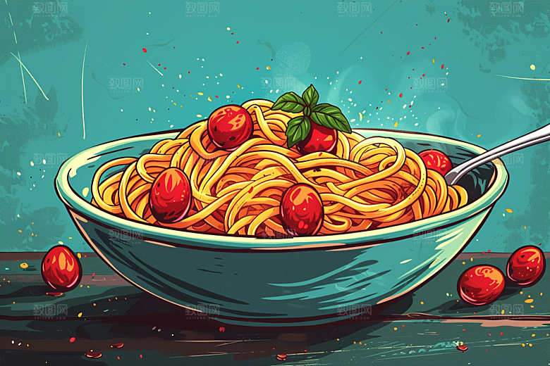 意大利面面食肉酱面插画