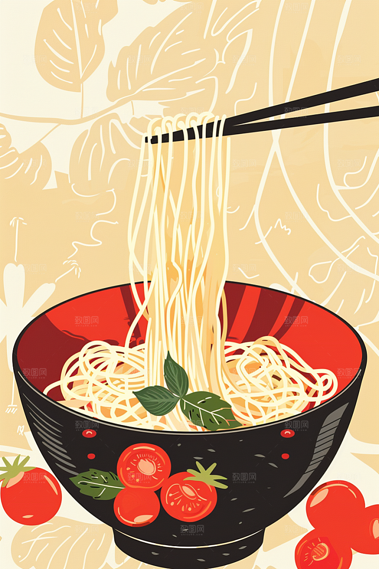 意大利面面食手绘插画