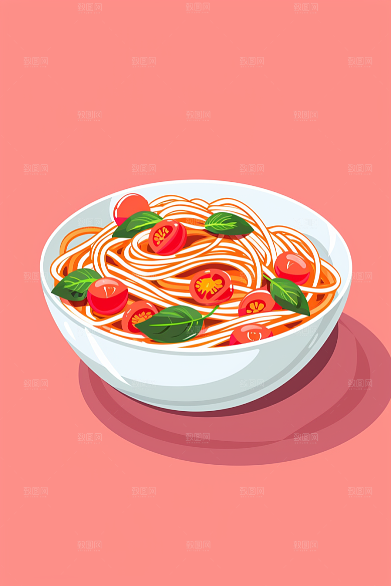 意大利面西餐肉酱面插画