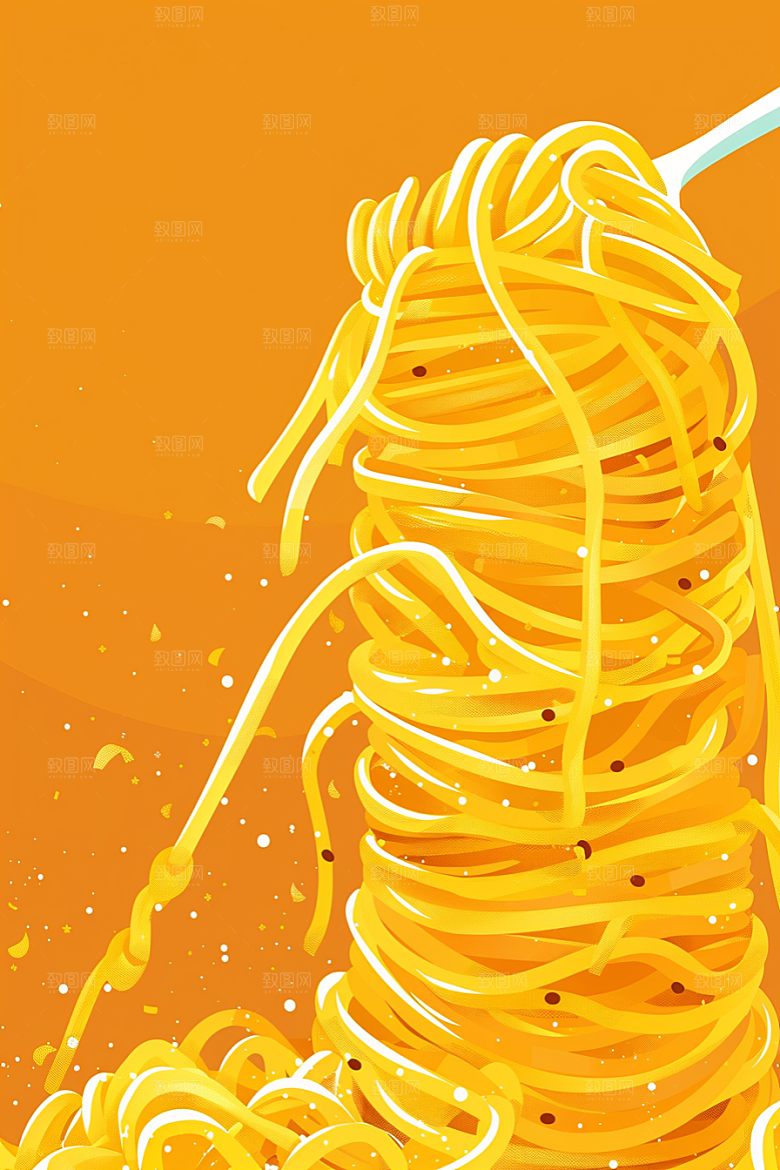 意大利面绘本风美食插画