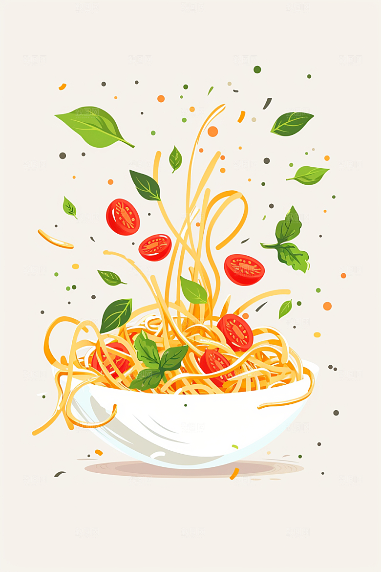 意大利面美食彩色插画