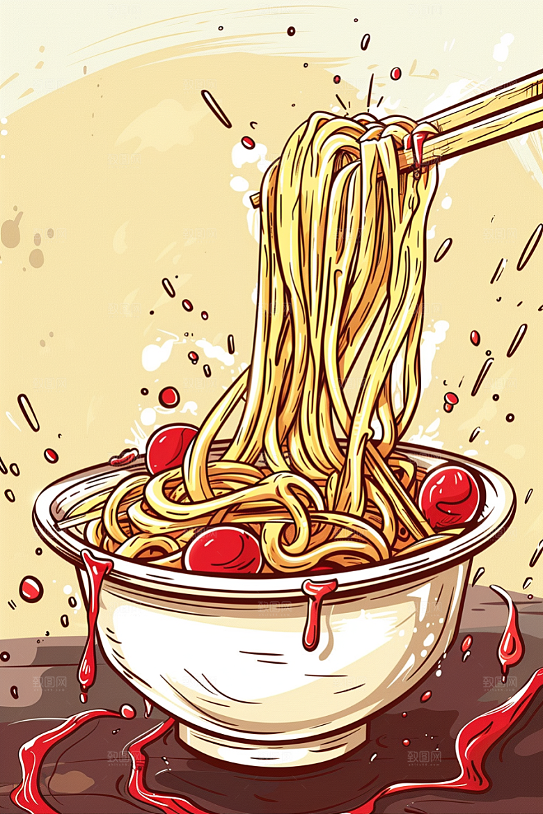 意大利面彩色面食插画