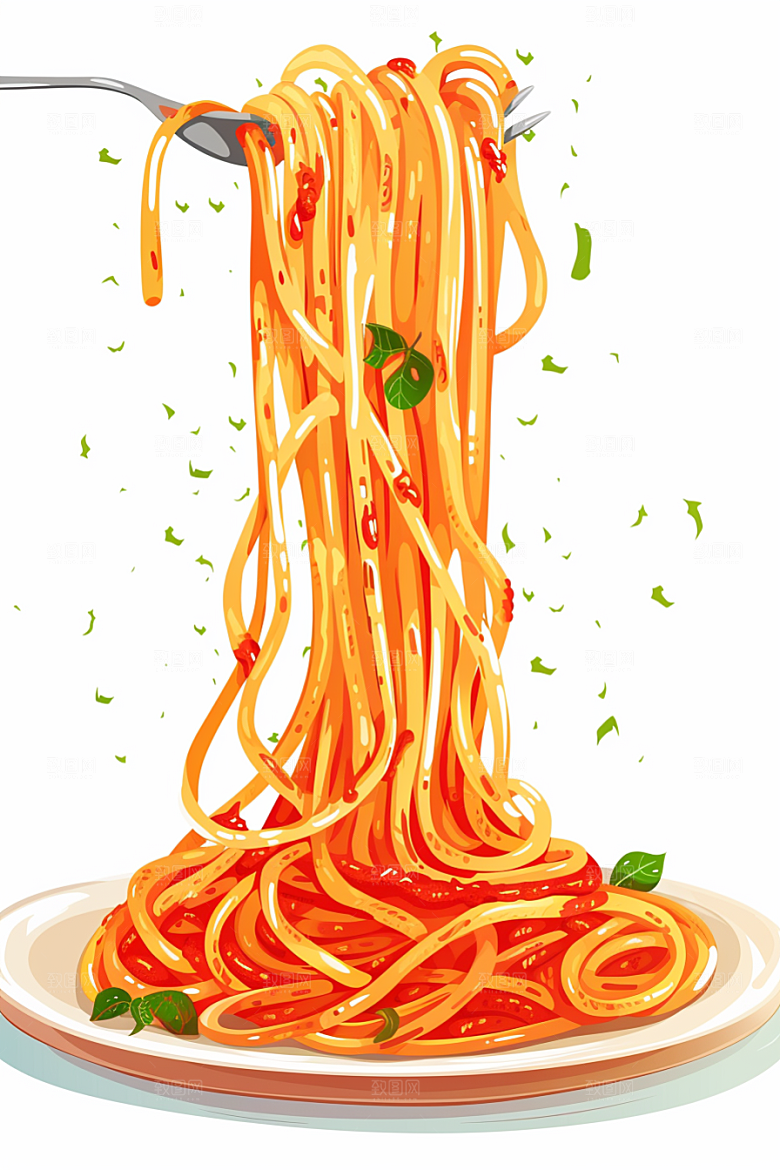 意大利面彩色手绘插画