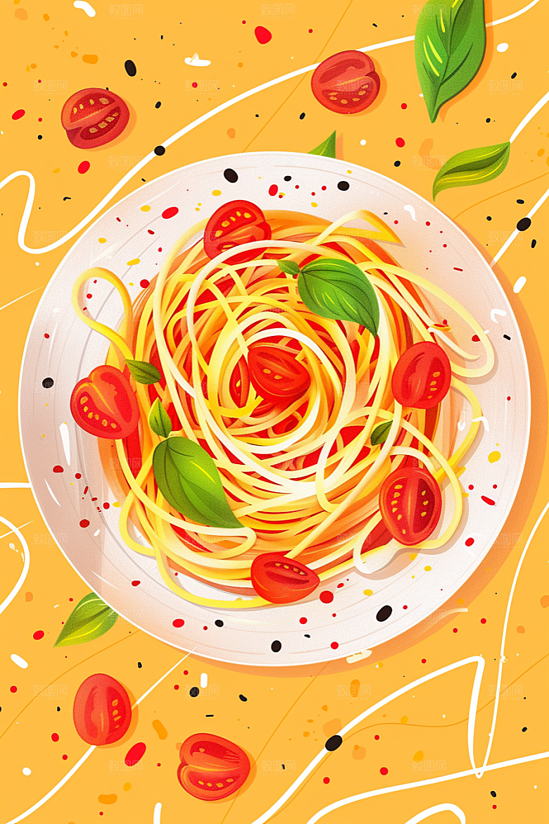 意大利面面条卡通插画