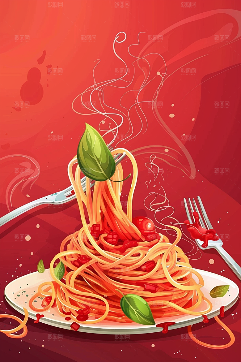 意大利面美食卡通插画