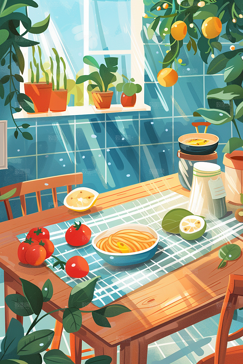 意大利面高清美食插画