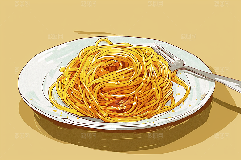 意大利面绘本风清新插画