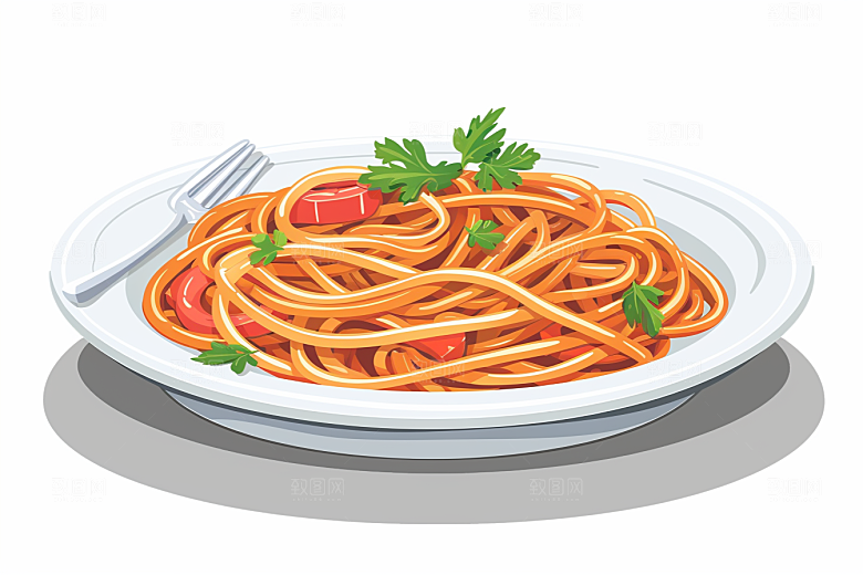 意大利面手绘卡通插画