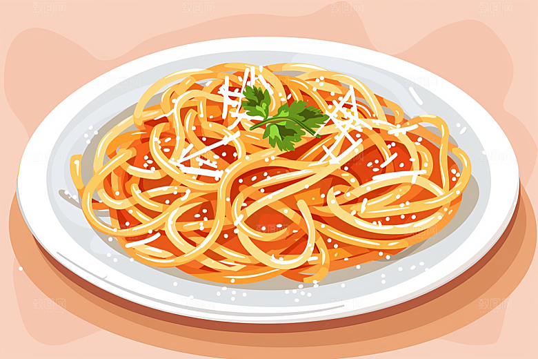 意大利面西餐绘本风插画