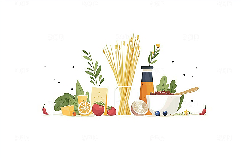 意大利面绘本风面食插画