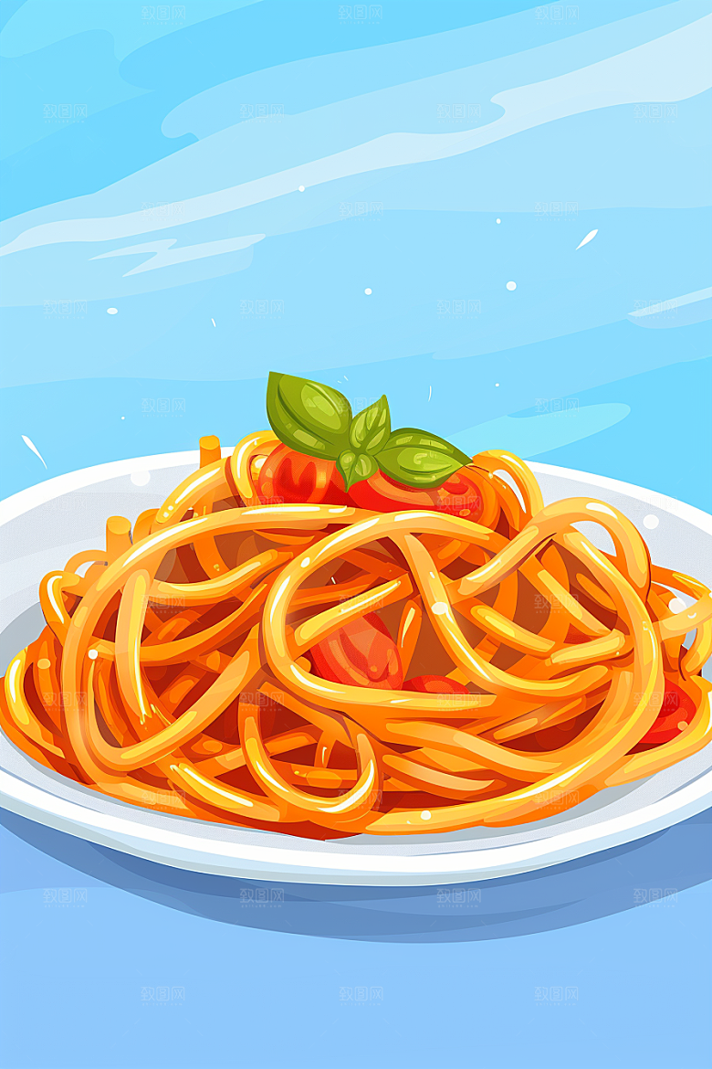 意大利面面条美食插画