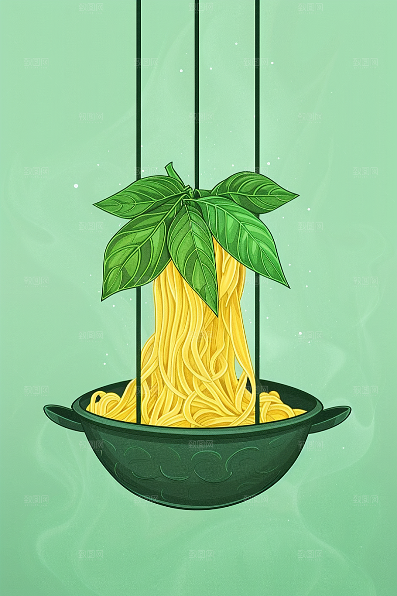 意大利面彩色美食插画
