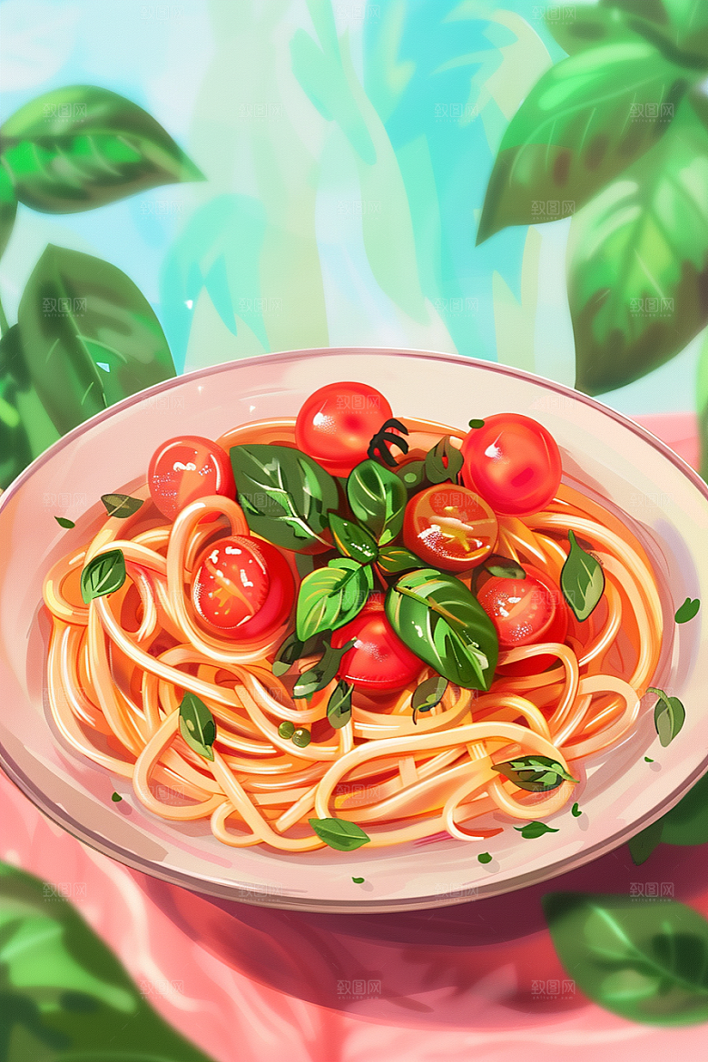 意大利面美食清新插画