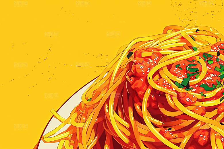 意大利面肉酱面卡通插画